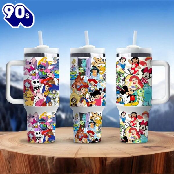 40oz Handle Tumbler With Cartoon Character Pattern