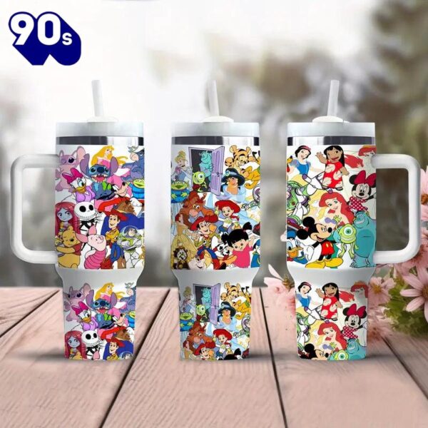 40oz Handle Tumbler With Cartoon Character Pattern