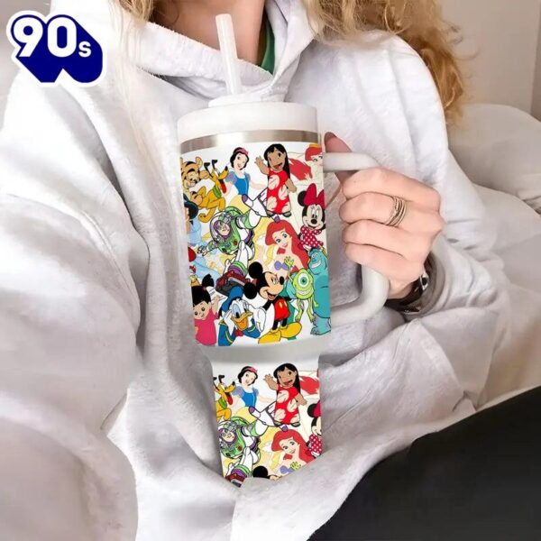 40oz Handle Tumbler With Cartoon Character Pattern