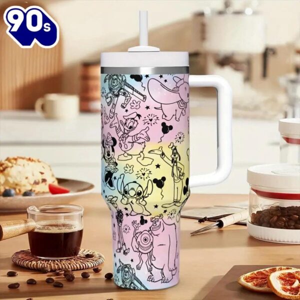 40oz Insulated Tumbler With Cartoon Characters And Lid