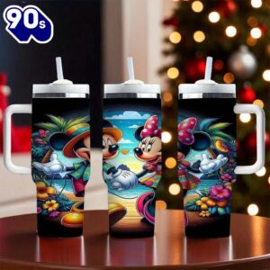 40oz Mickey And Minnie Insulated Tumbler With Lid And Straw