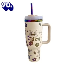 40oz Stitch Inspired Tumbler With Handle And Straw