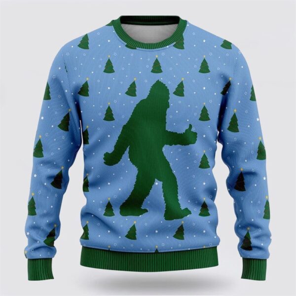 Bigfoot Sasquatch Funny Blue Pattern Ugly Christmas Sweater