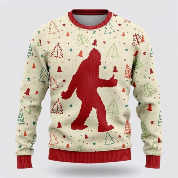 Bigfoot Sasquatch Funny White Pattern Ugly Christmas Sweater