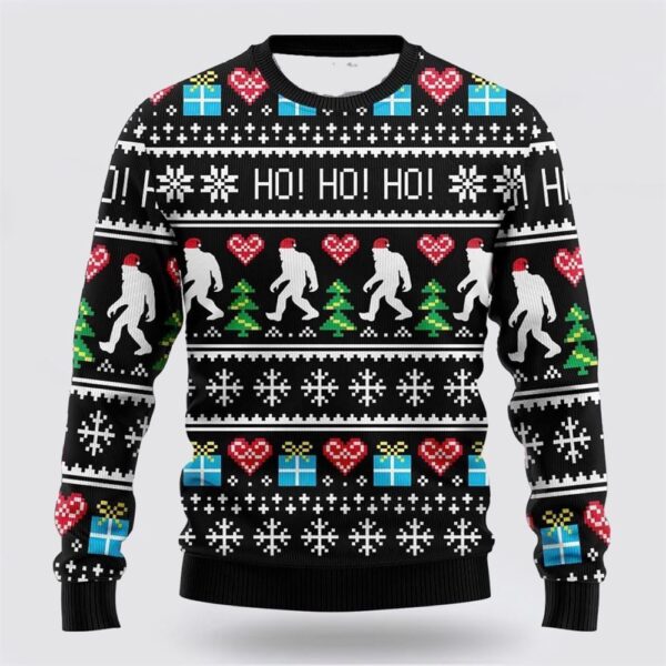 Bigfoot Secret Gift Ho Ho Ho Ugly Christmas Sweater