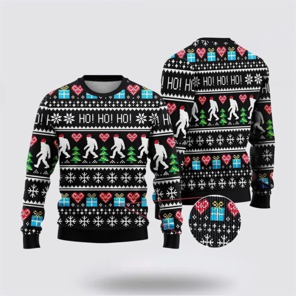 Bigfoot Secret Gift Ho Ho Ho Ugly Christmas Sweater