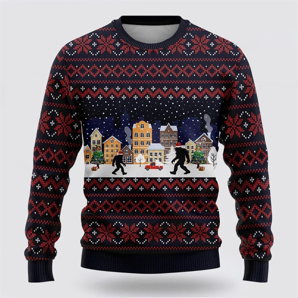 Bigfoot Winter City Ugly Christmas Sweater