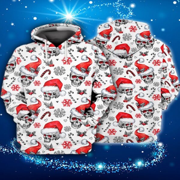 Christmas Skull Candy Cane 3D All Over Print Hoodie