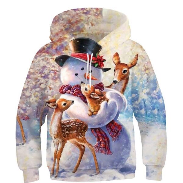 Christmas Snowman Deer 3D All Over Print Hoodie