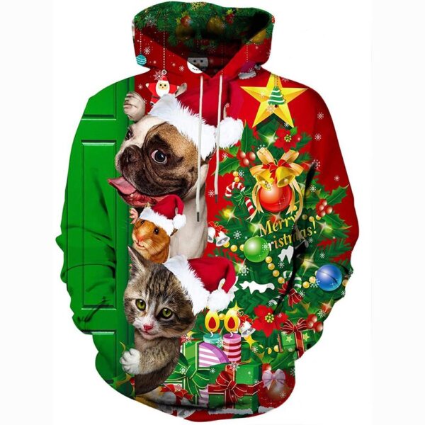 Christmas Tree Bell Funny Cat Dog 3D All Over Print Hoodie