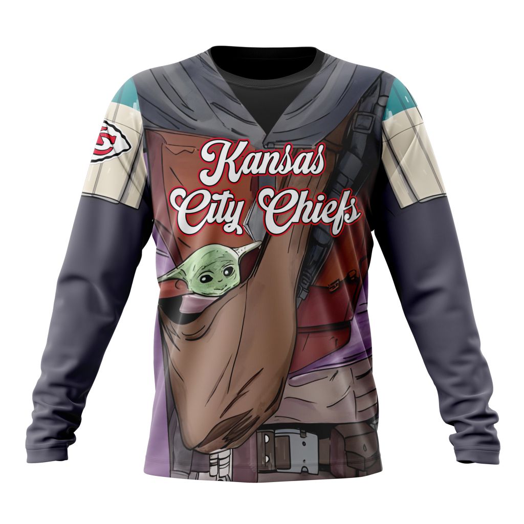 NFL Kansas City Chiefs Custom Name Number Mandalorian And Baby Yoda Sweatshirt