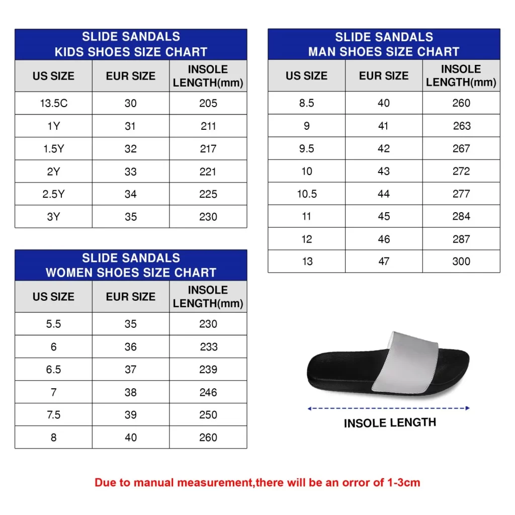 Size Chart Slide Sandals