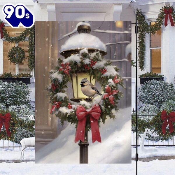 A Birds Refuge Amidst Snowfall Christmas Garden Flag