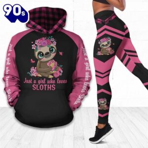 A Girl Loves Sloths All Over Print Leggings Hoodie Set Outfit For Women Gift Xmas