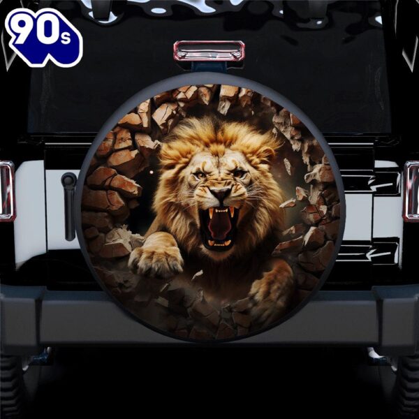 A Lion Attacking Through A Brick Wall Car Spare Tire Covers Gift For Campers