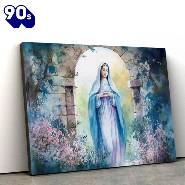 A Painting Of The Lady In A Garden With Pink Flowers Jesus Canvas Pictures   Gift For Christmas