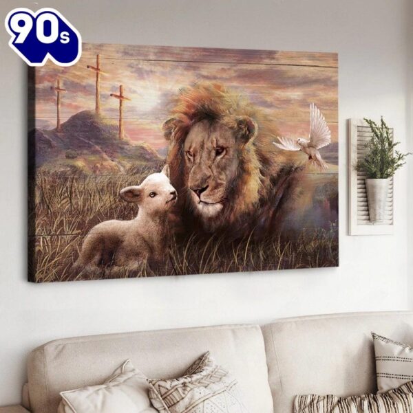 A Peaceful Day Of The Lion And The Lamb Christ Canvas Wall Art  Gift Christmas