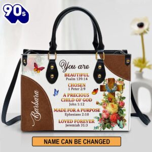 A Precious Child Of God Personalized Leather Handbag For Women Roses And Cross, Christian Bags  Gift For Women Christmas