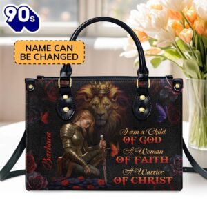 A Woman Of Faith  Personalized Leather Handbag With Zipper , Christian Bags  Gift For Women Christmas