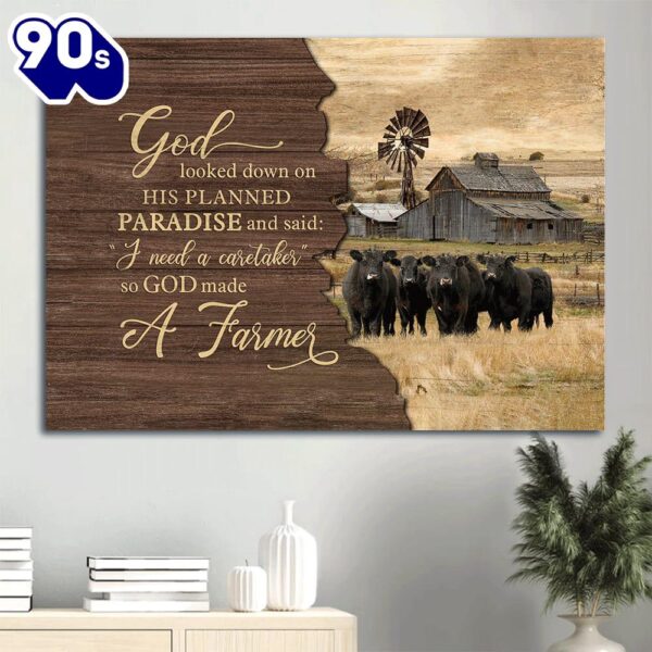 Aberdeen Angus Canvas Old Barn Painting God Looked Down On His Planned Paradise Canvas Poster  Gift Christmas