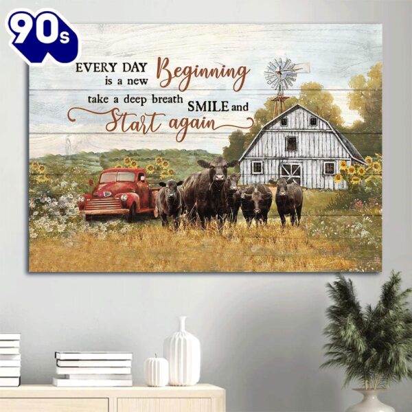 Aberdeen Angus Canvas Sunflower Car Tranquil Farm Every Day Is A New Beginning Canvas Wall Art  Gift Christmas