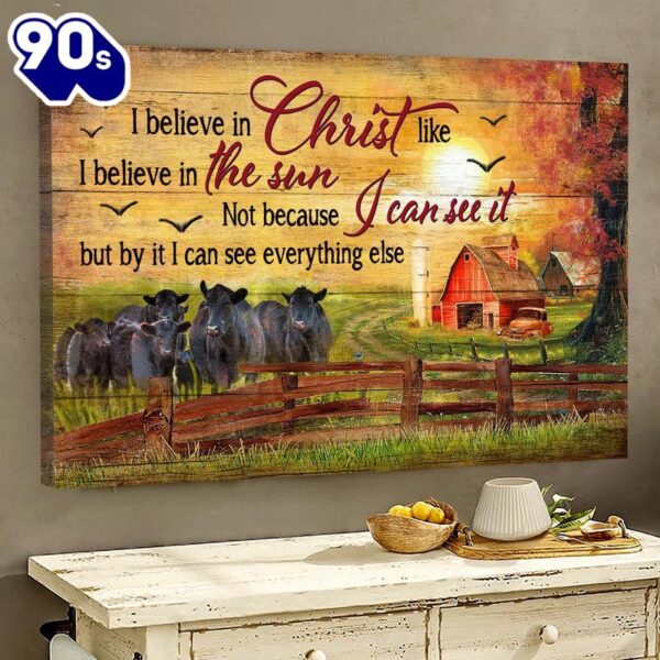 Aberdeen Angus Canvas Sunset Farm I Believe In Jesus Like I Believe In The Sun Canvas Wall Art  Gift Christmas