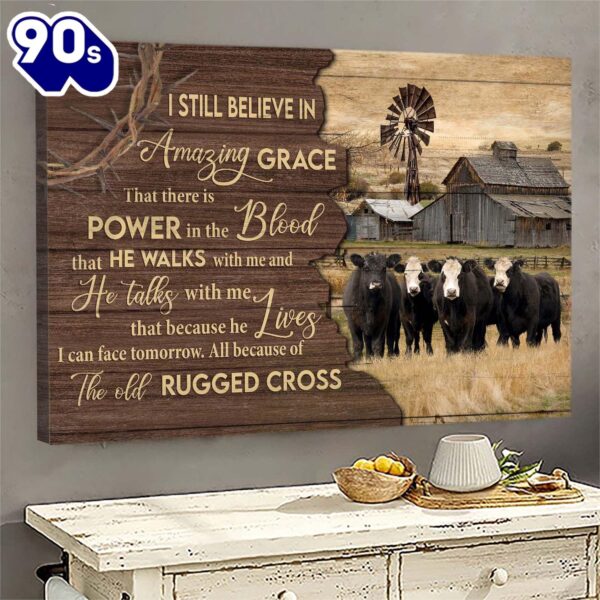 Aberdeen Angus Canvas Tranquil Farm The Old Rugged Cross Canvas Wall Art  Gift Christmas