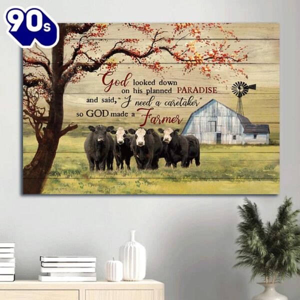 Aberdeen Angus Canvas Tranquil Farm Under The Tree Spring Grass Field God Looked Down On His Planned Paradise Canvas Poster  Gift Christmas