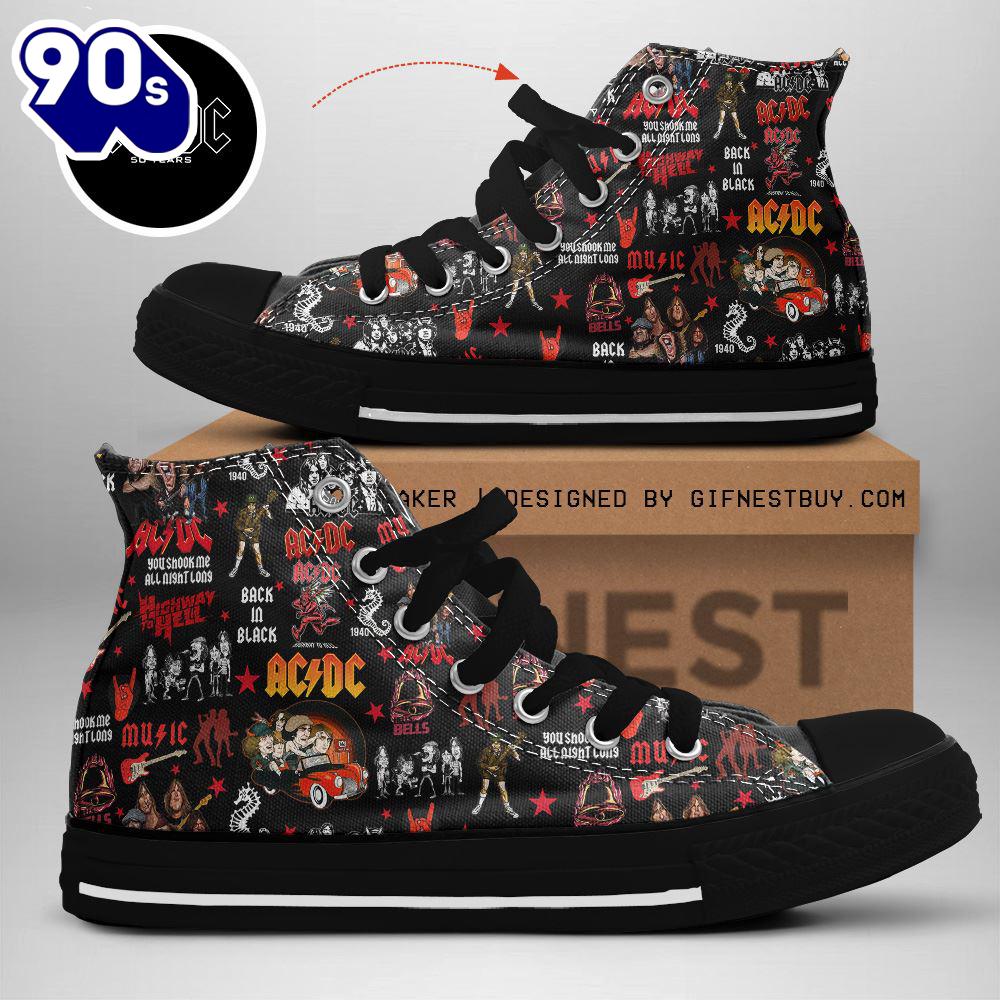 Acdc Rock Band, Acdc Back In Black Shoes, Acdc High Top Canvas Shoes For Fans Acdc Rock Band, Acdc Back In Black Shoes, Acdc High Top Canvas Shoes For Fans