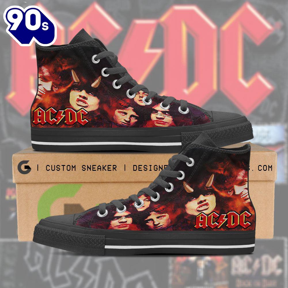 Acdc Rock Band, Acdc Evil Shoes, Acdc High Top Canvas Shoes For Fans Acdc Rock Band, Acdc Evil Shoes, Acdc High Top Canvas Shoes For Fans