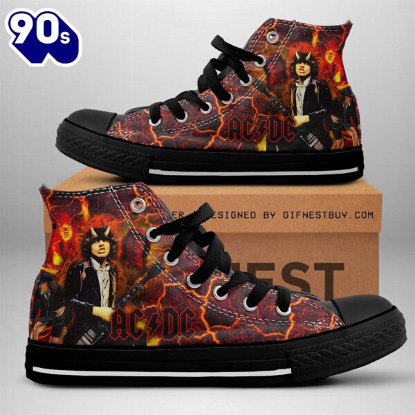 Acdc Rock Band, Acdc Fiery Evil Shoes, Acdc High Top Canvas Shoes  For Fans