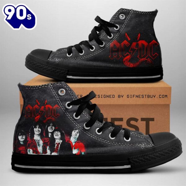 Acdc Rock Band, Acdc High Voltage Evil Shoes, Acdc High Top Canvas Shoes  For Fans