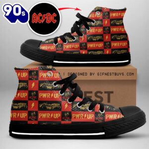 Acdc Rock Band, Acdc Power Black And Red Shoes, Acdc High Top Canvas Shoes  For Fans