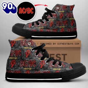 Acdc Rock Band, Acdc Power Up Black Shoes, Acdc High Top Canvas Shoes  For Fans