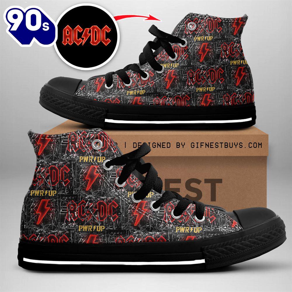 Acdc Rock Band, Acdc Power Up Black Shoes, Acdc High Top Canvas Shoes For Fans Acdc Rock Band, Acdc Power Up Black Shoes, Acdc High Top Canvas Shoes For Fans