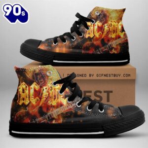 Acdc Rock Band, Acdc Rock Band Fiery Shoes, Acdc High Top Canvas Shoes  For Fans