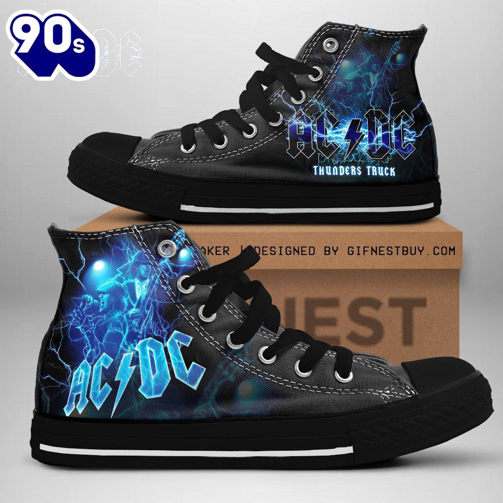 Acdc Rock Band, Acdc Thundfer Trucks, Acdc High Top Canvas Shoes For Fans Acdc Rock Band, Acdc Thundfer Trucks, Acdc High Top Canvas Shoes For Fans