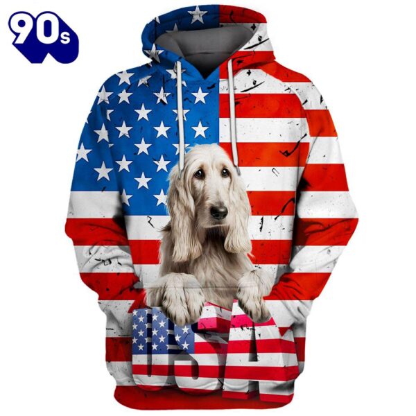 Afghan Hound Dog 3D Face Graphic Premium America Flag Hoodie   Gift Christmas