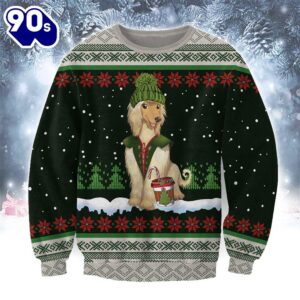 Afghan Hound With Snow And Christmas Ugly Sweater