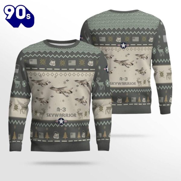 Merry Christmas  Air Force Ugly Christmas Sweater, A-3 Skywarrior A3 Aircraft  Ugly Christmas Sweater