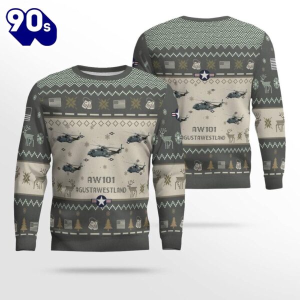 Merry Christmas  Air Force Ugly Christmas Sweater, AgustaWestland AW101 Aircraft  Ugly Christmas Sweater