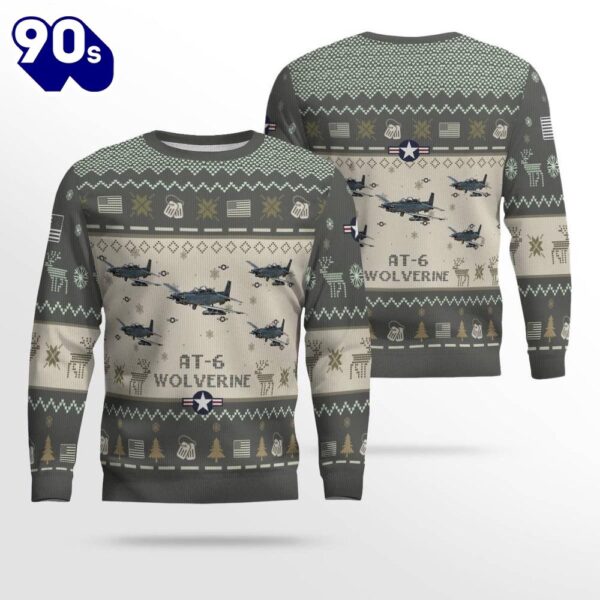 Merry Christmas  Air Force Ugly Christmas Sweater, AT-6 Wolverine AT6 Aircraft  Ugly Christmas Sweater