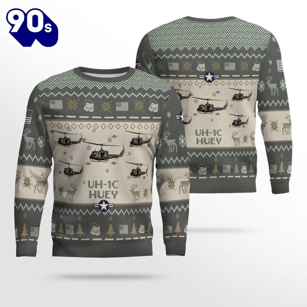 Merry Christmas Air Force Ugly Christmas Sweater, UH-1C Huey Gunship UH1C Aircraft Ugly Christmas Sweater Merry Christmas Air Force Ugly Christmas Sweater, UH-1C Huey Gunship UH1C Aircraft Ugly Christmas Sweater