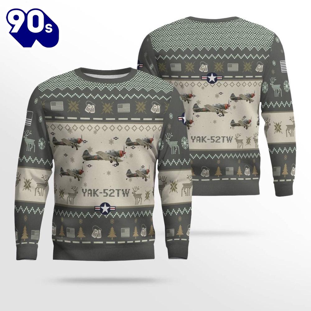 Merry Christmas Air Force Ugly Christmas Sweater, Yak-52TW Yak52TW Aircraft Ugly Christmas Sweater Merry Christmas Air Force Ugly Christmas Sweater, Yak-52TW Yak52TW Aircraft Ugly Christmas Sweater