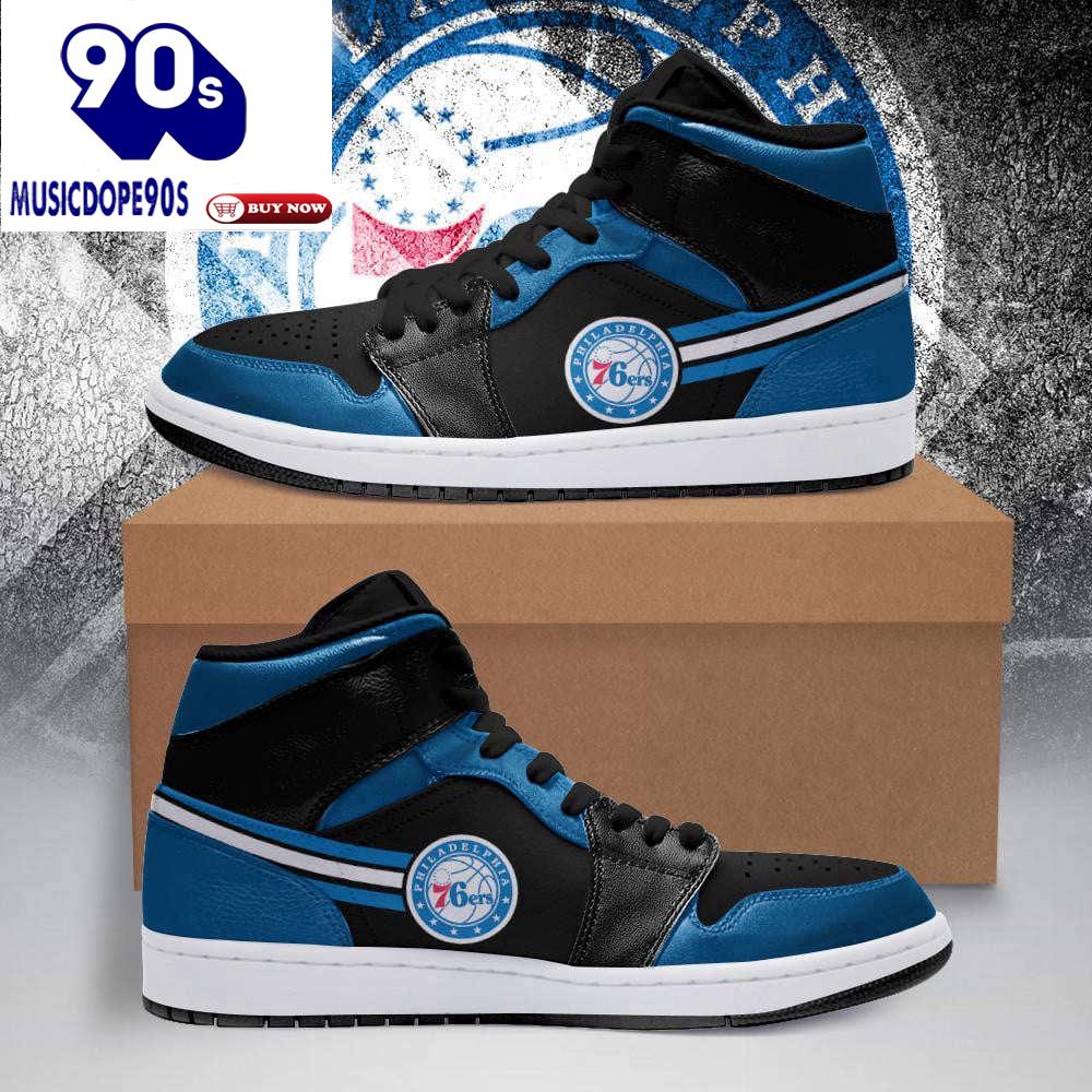Air JD Hightop Shoes NBA Philadelphia 76ers Blue Black Air Jordan 1 High Sneakers For Men Air JD Hightop Shoes NBA Philadelphia 76ers Blue Black Air Jordan 1 High Sneakers For Men