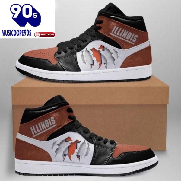Air JD Hightop Shoes NCAA Illinois Fighting Illini Brown Black Air Jordan 1 High Sneakers For Men
