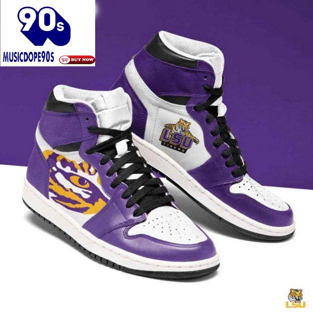 Air JD Hightop Shoes NCAA LSU Tigers Purple White Air Jordan 1 High Sneakers For Men Women Air JD Hightop Shoes NCAA LSU Tigers Purple White Air Jordan 1 High Sneakers For Men Women