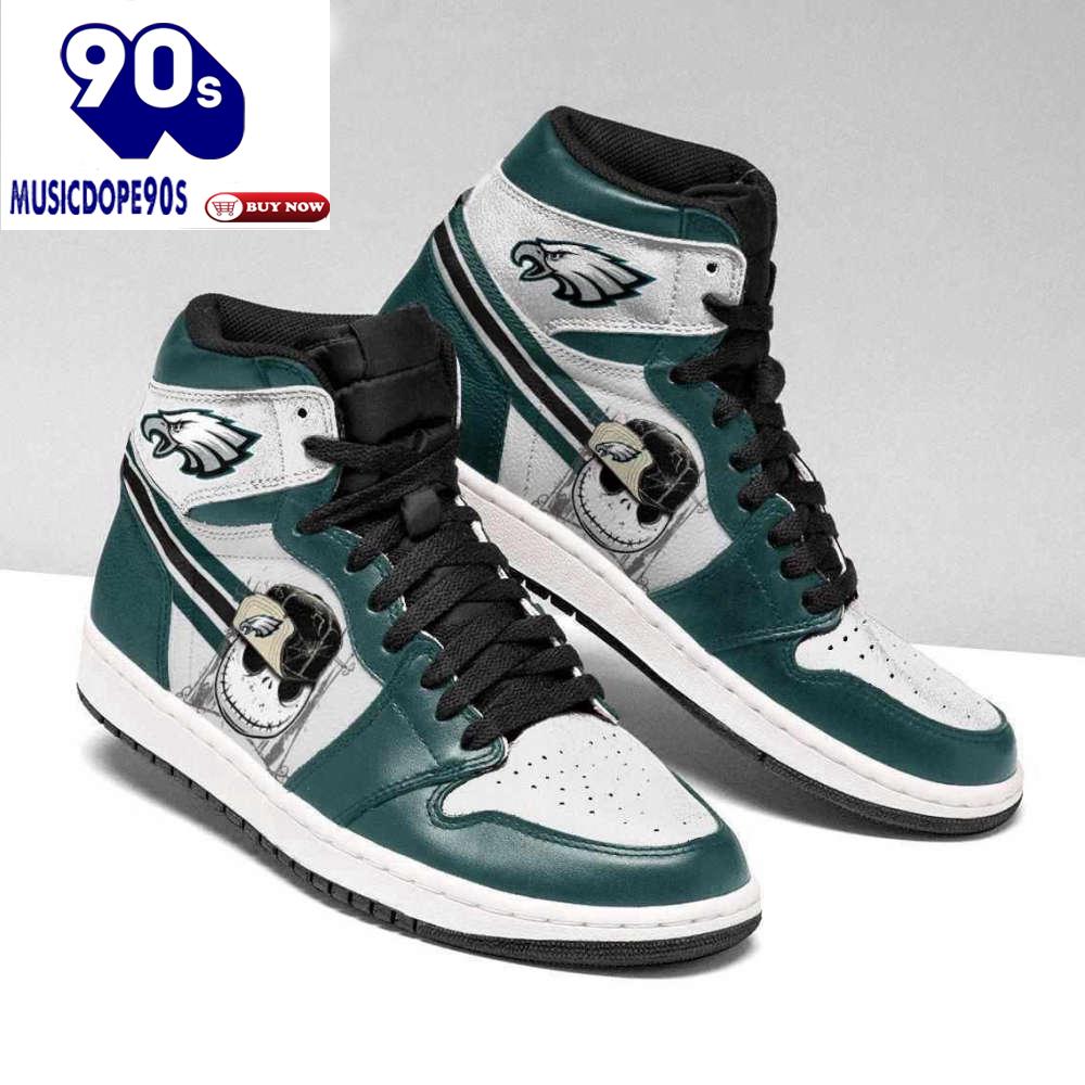 Air JD Hightop Shoes NFL Philadelphia Eagles Jack Skellington Air Jordan 1 High Sneakers For Men Air JD Hightop Shoes NFL Philadelphia Eagles Jack Skellington Air Jordan 1 High Sneakers For Men