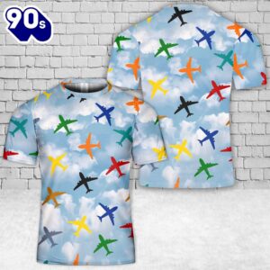 Airplane Colorful T-Shirt 3D –…