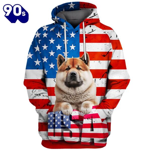 Akita Dog 3D Face Graphic Premium America Flag Hoodie   Gift Christmas